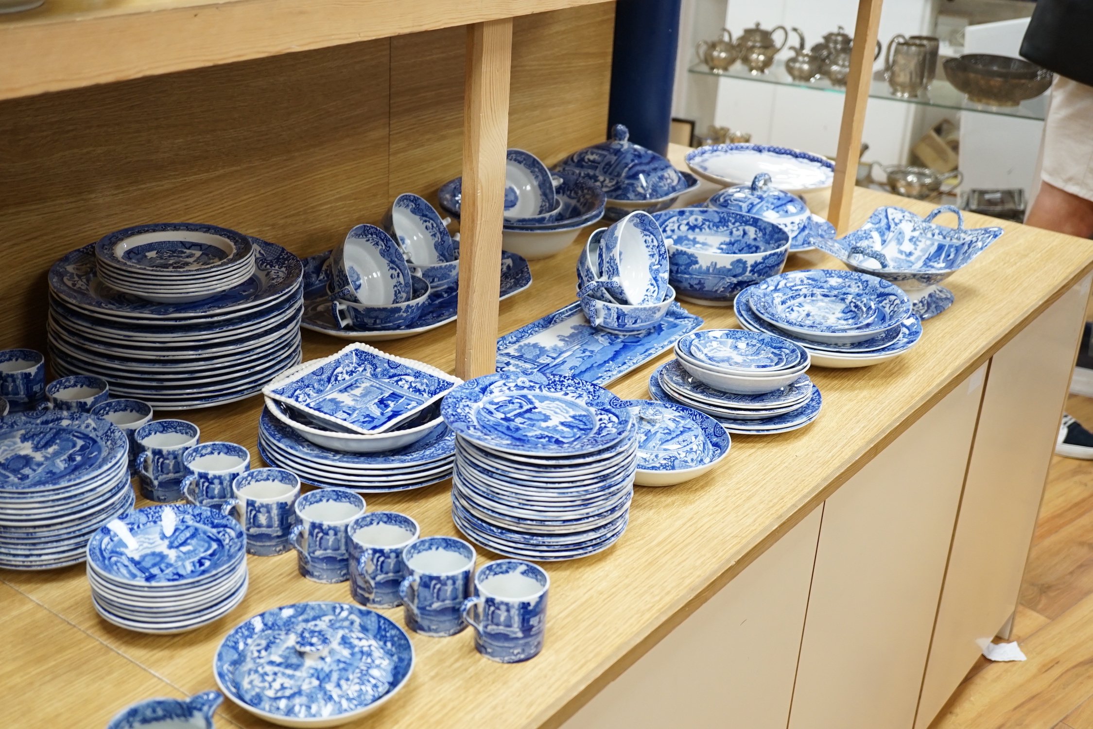 A large collection of Copeland Spode’s Italian, dinner, tea and coffee service, mostly blue stamped on base